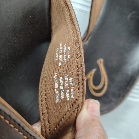 OluKai Leather Thong Flip Flop Sandals Men's Size 12 Brown - Picture 8 of 8